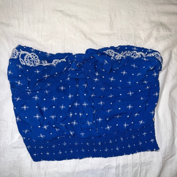 Blue Strapless Crop Top - Picture 2 of 2